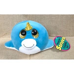Softees Six Flags Narwhal Plush Stuffed Animal Soft Toy Big Eyes Coastal Ocean